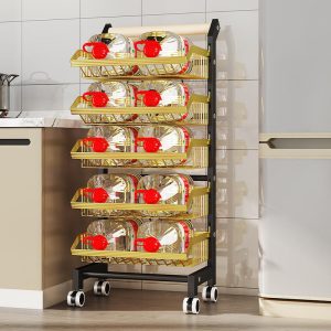Kệ Đựng Nhà Bếp 5 Tầng Khung Kim Loại Màu Vàng Có Bánh Xe Nhập Khẩu Kệ Đựng Nhà Bếp 5 Tầng Khung Kim Loại Màu Vàng Có Bánh Xe Nhập Khẩu - hình 5