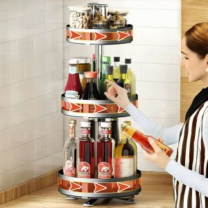 Khay Xoay Đựng Gia Vị 3 Tầng Kim Loại Đen Thông Minh Khay Xoay Đựng Gia Vị 3 Tầng Kim Loại Đen Thông Minh - hình 2