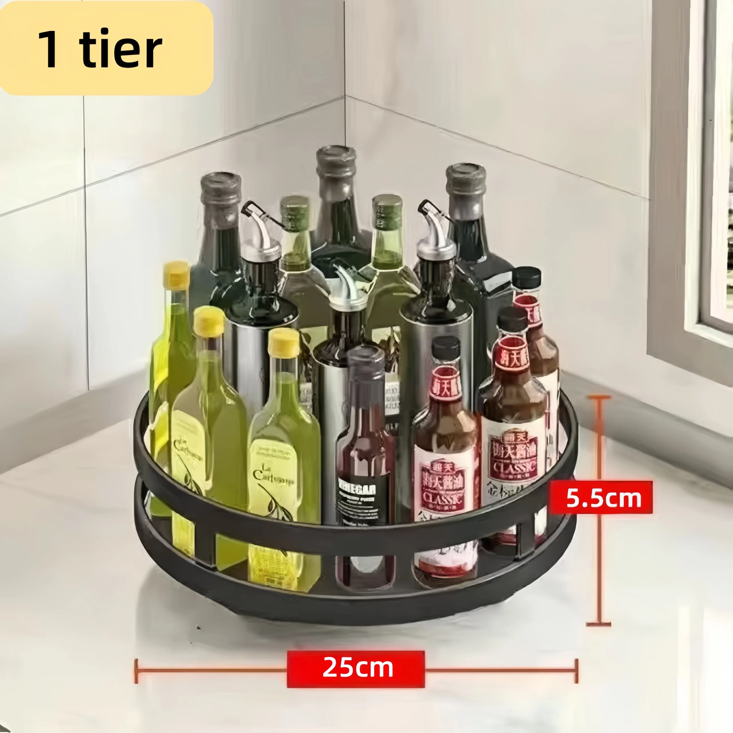 Khay Xoay Đựng Gia Vị 3 Tầng Kim Loại Đen Thông Minh Khay Xoay Đựng Gia Vị 3 Tầng Kim Loại Đen Thông Minh - hình 5
