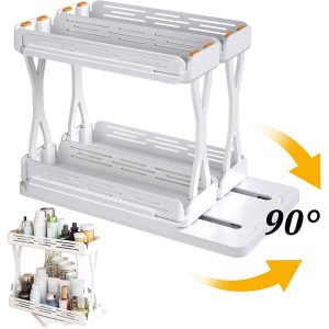 Khay Xoay Thông Minh 2 Tầng Đựng Gia Vị Và Chai Lọ Màu Trắng Nhập Khẩu - hình 1