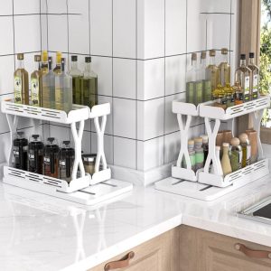 Khay Xoay Thông Minh 2 Tầng Đựng Gia Vị Và Chai Lọ Màu Trắng Nhập Khẩu - hình 3
