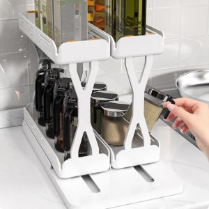 Khay Xoay Thông Minh 2 Tầng Đựng Gia Vị Và Chai Lọ Màu Trắng Nhập Khẩu - hình 4