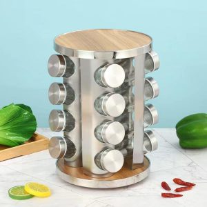 Khay Xoay Thông Minh 20 Lọ Gia Vị Inox Gỗ Tự Nhiên Nhập Khẩu - hình 1