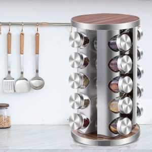 Khay Xoay Thông Minh 20 Lọ Gia Vị Inox Gỗ Tự Nhiên Nhập Khẩu - hình 3