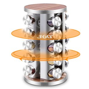 Khay Xoay Thông Minh 20 Lọ Gia Vị Inox Gỗ Tự Nhiên Nhập Khẩu - hình 4