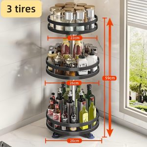 Khay Xoay Thông Minh 3 Tầng Kim Loại Đen Đựng Gia Vị Nhập Khẩu