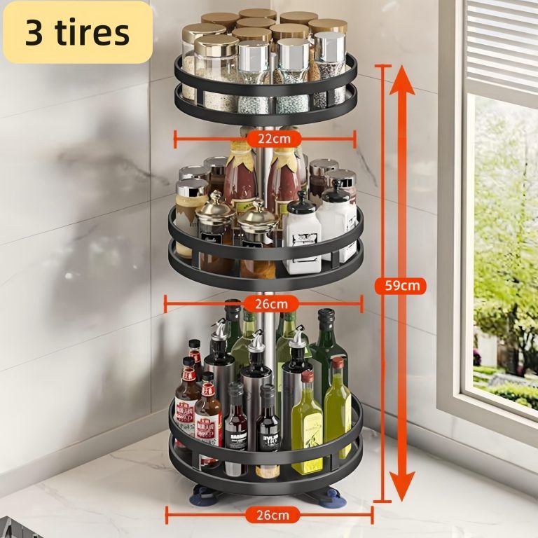 Trang chủ - gia công ép nhựa theo yêu cầu Khay Xoay Thông Minh 3 Tầng Kim Loại Đen Đựng Gia Vị Nhập Khẩu