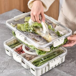 Khay Xoay Thông Minh 4 Ngăn Có Nắp Trong Suốt Nhập Khẩu - hình 3