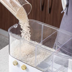 Thùng Gạo Thông Minh 6 Ngăn Xoay Định Lượng Màu Xanh Nhập Khẩu - hình 3