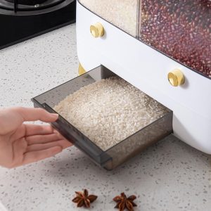 Thùng Gạo Thông Minh 6 Ngăn Xoay Định Lượng Màu Xanh Nhập Khẩu - hình 4