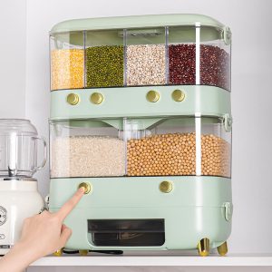 Thùng Gạo Thông Minh 6 Ngăn Xoay Định Lượng Màu Xanh Nhập Khẩu - hình 5