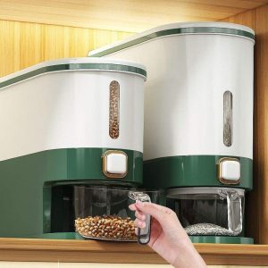 Thùng Gạo Thông Minh Định Lượng 2 Tầng Nắp Kín Màu Xanh Trắng Nhập Khẩu