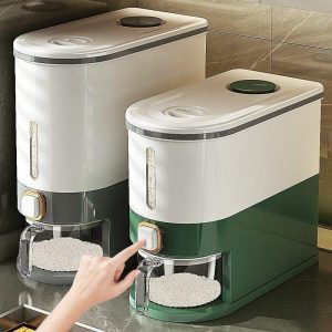 Thùng Gạo Thông Minh Định Lượng 2 Tầng Nắp Kín Màu Xanh Trắng Nhập Khẩu - hình 4