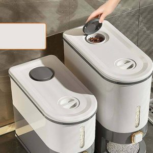 Thùng Gạo Thông Minh Định Lượng 2 Tầng Nắp Kín Màu Xanh Trắng Nhập Khẩu - hình 5