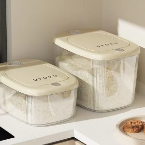 Thùng Gạo Thông Minh Dung Tích Lớn Nắp Kín Định Lượng Màu Kem Nhập Khẩu - hình 2