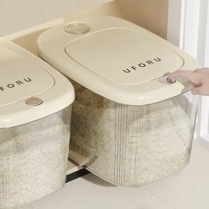 Thùng Gạo Thông Minh Dung Tích Lớn Nắp Kín Định Lượng Màu Kem Nhập Khẩu - hình 4