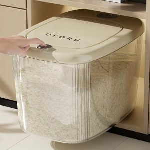 Thùng Gạo Thông Minh Dung Tích Lớn Nắp Kín Định Lượng Màu Kem Nhập Khẩu - hình 5
