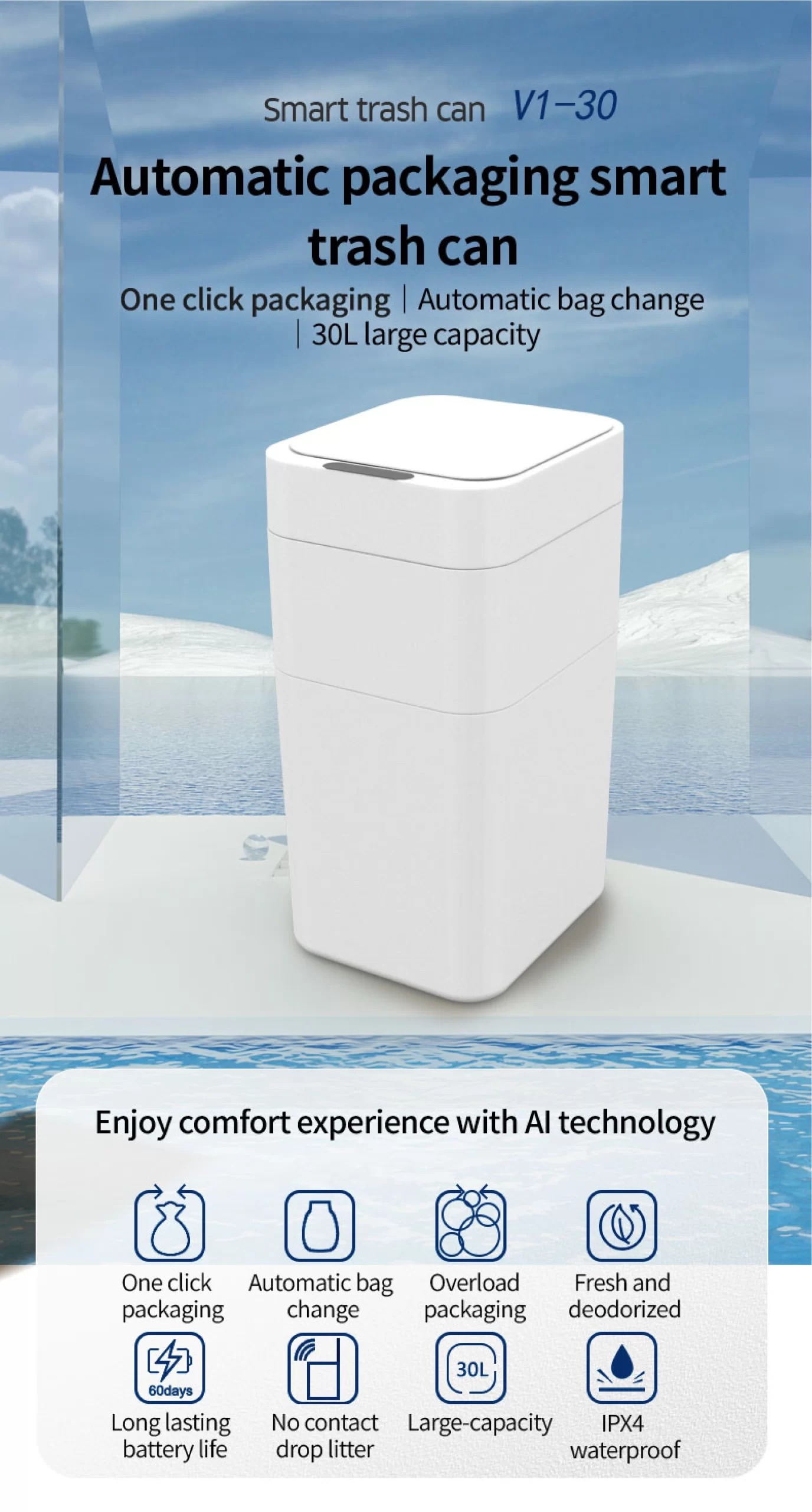 Thùng Rác Thông Minh Cảm Ứng Tự Động 30L Nắp Kín Khử Mùi Thùng Rác Thông Minh Cảm Ứng Tự Động 30L Nắp Kín Khử Mùi - hình 1