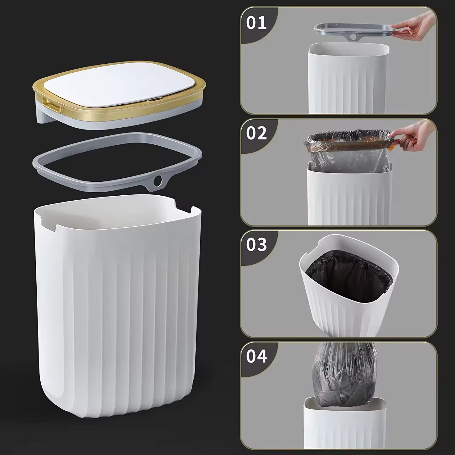 Thùng Rác Thông Minh Cảm Ứng Tự Động Màu Trắng Nhập Khẩu Thùng Rác Thông Minh Cảm Ứng Tự Động Màu Trắng Nhập Khẩu - hình 4